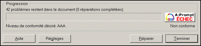 Capture d'cran de la barre de progression et de la case  cocher 'Rparations termines non slectionnables'.