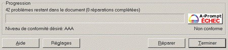 Capture d'?cran de la barre de progression et de la case ? cocher 'R?parations termin?es non s?lectionnables'.